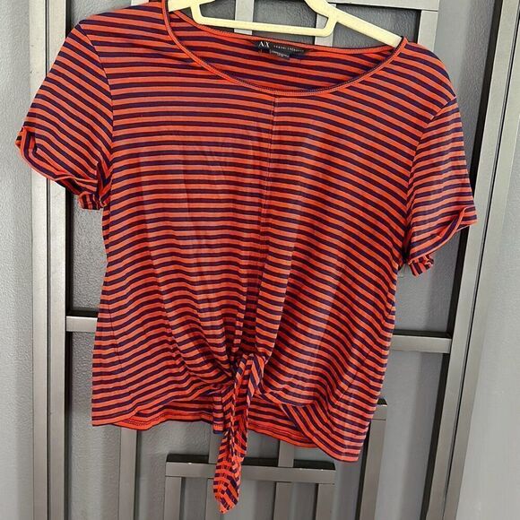 Armani Exchange Orange and blue Thai front T-shirt size XS oversized - Picture 1 of 6
